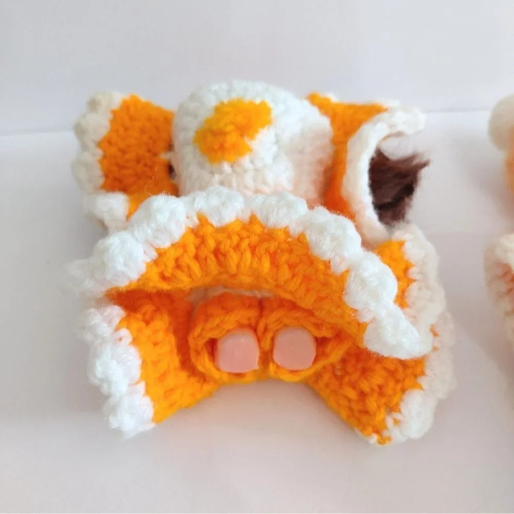 Vintage Mid Century Set Of Bed Pillow Sitter Dolls Orange Crocheted Dresses
